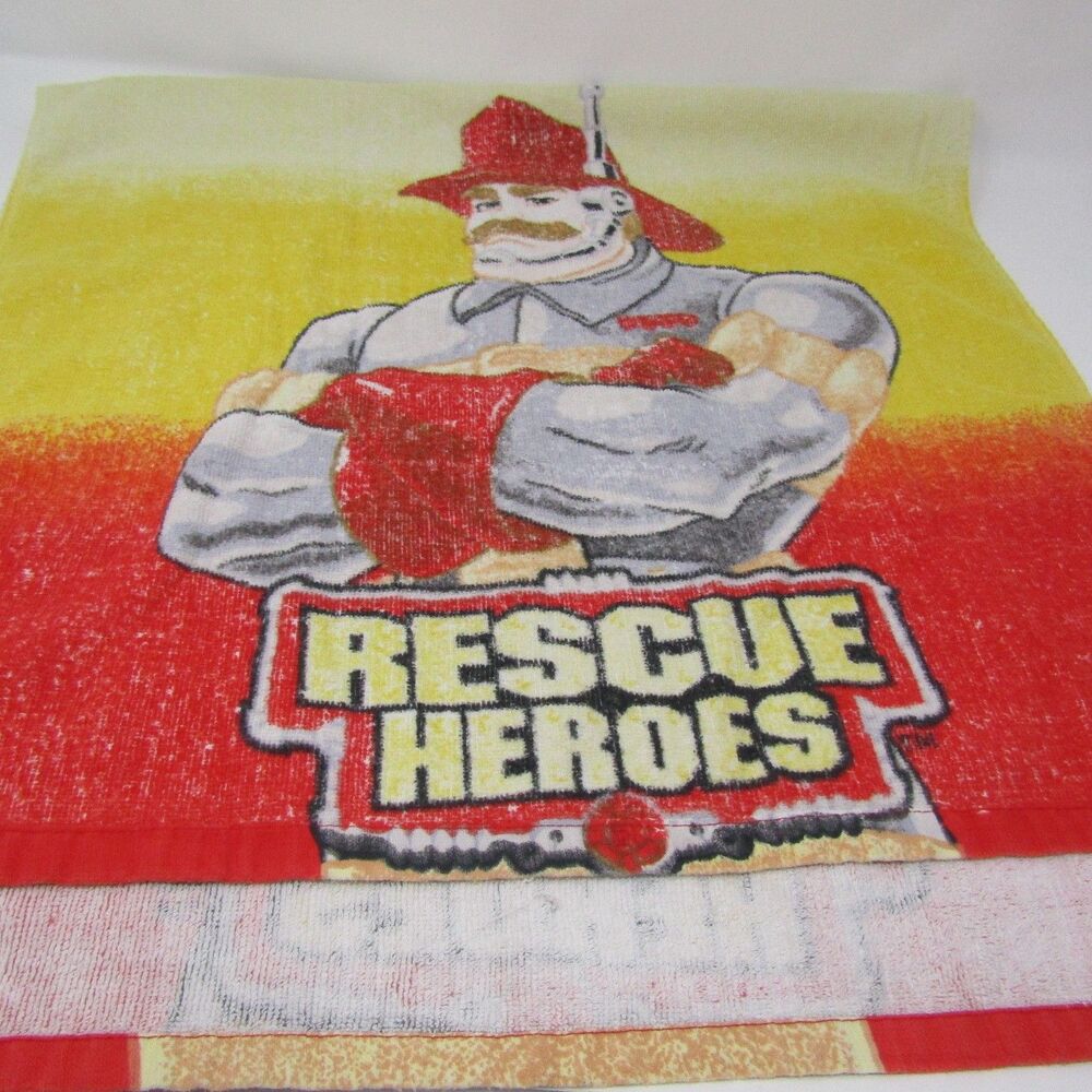 Vintage Fisher-Price Rescue Heroes Beach Towel Fireman Character Kids Bath Towel